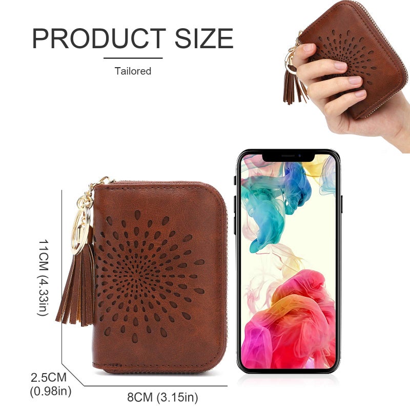 APHISON RFID Credit Card Holder Zipper Card Case Keychain Small Wallet for Women 1927 COFFEE - Image 5